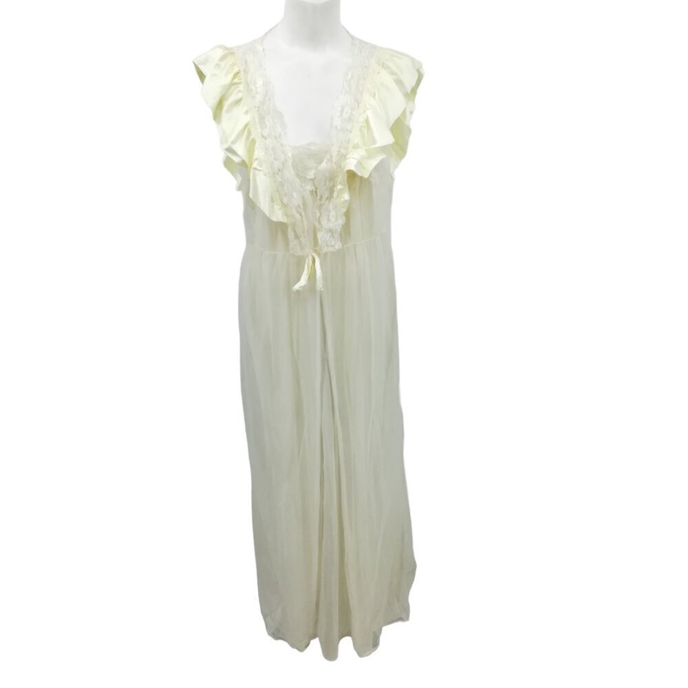 Vintage Pajama Chemise Cover Up Set Size M Ivory Satin 80s Pinup Nightgown Sears